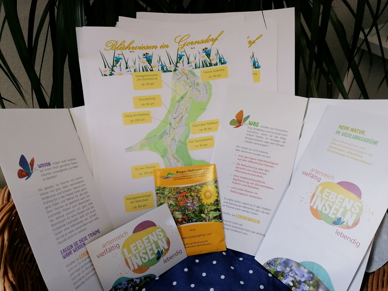 Informationsmaterial und Samentüten zum Projekt „Lebensinseln“ für mehr Natur im Ort.