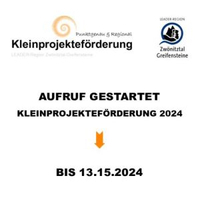 Es zeigt einen Flyer, der darüber informiert, dass der Aufruf zur Kleinprojekteförderung 2024 gestartet ist.