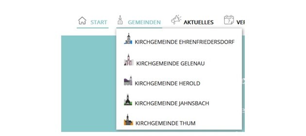 Übersichtliche Menüführung zu den einzelnen Schwesternkirchen (Beispielbild) - (Link öffnet Bild vergrößert in einem Popupfenster)