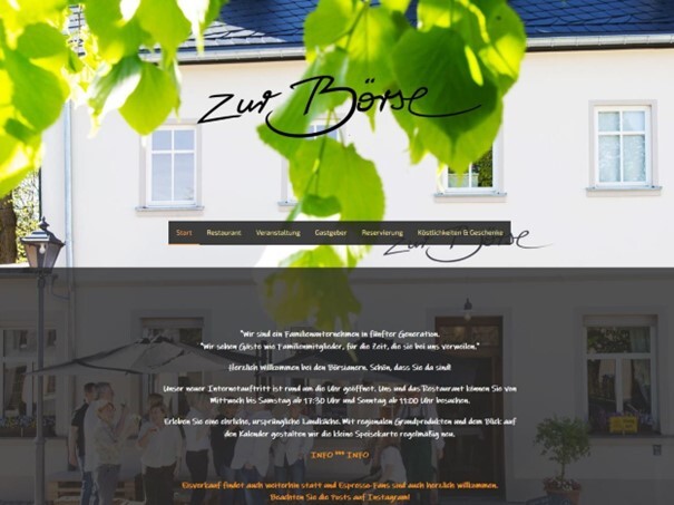 Ansicht der Website des Restaurants "Zur Börse" Ansicht der Website des Restaurants "Zur Börse" (Link öffnet Bild vergrößert in einem Popupfenster)