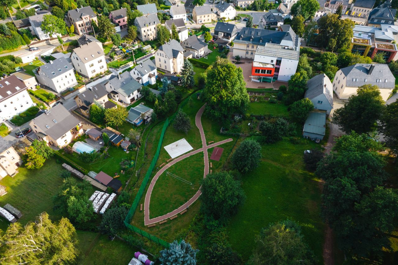 Schul- und Pausenhof in Vogelperspektive (Link öffnet Bild vergrößert in einem Popupfenster)