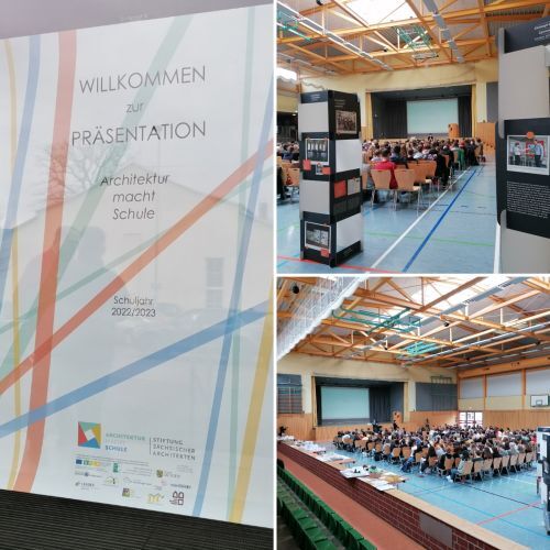 Das Bild bestehet aus drei Teilbildern. Links ist das Plakat zur Abschlussveranstaltung zu sehen. Die zwei Bilder auf der rechten Bildseite zeigen die Abschlussveranstaltung in der NEVEON Arena Burkhardtsdorf. Das Bild bestehet aus drei Teilbildern. Links ist das Plakat zur Abschlussveranstaltung zu sehen. Die zwei Bilder auf der rechten Bildseite zeigen die Abschlussveranstaltung in der NEVEON Arena Burkhardtsdorf.